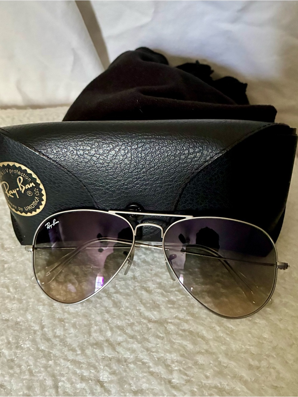 Ray-Ban Silver Frame Sunglasses with Purple-Brown Gradient Lenses